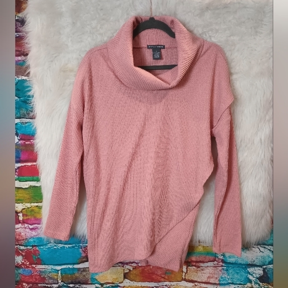 Chelsea and Theodore Pink Cowl Neck Long Sleeve Rib Sweater Size M - Picture 6 of 6